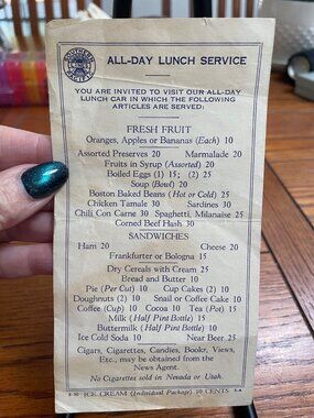 Southern Pacific Railroad All-Day Lunch Service Menu Vintage 1930s Train Dining